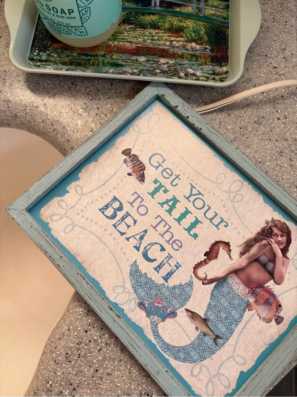 Get Your Tail To The Beach Blue Coastal Wall Sign